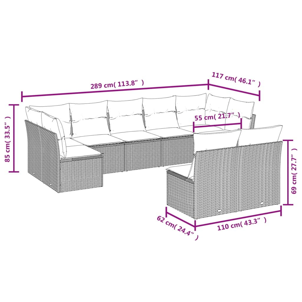 9-Delige Loungeset Met Kussens Poly Rattan Beige