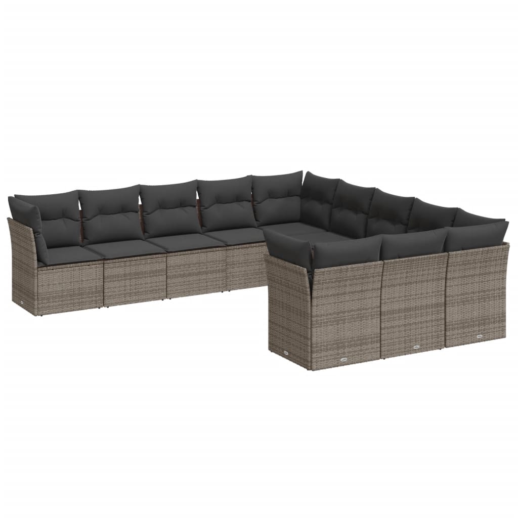 11-delige Loungeset met kussens poly rattan grijs