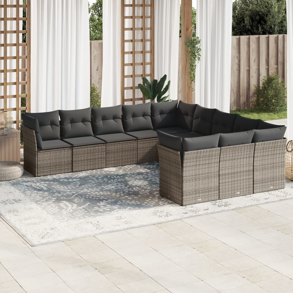 11-delige Loungeset met kussens poly rattan grijs