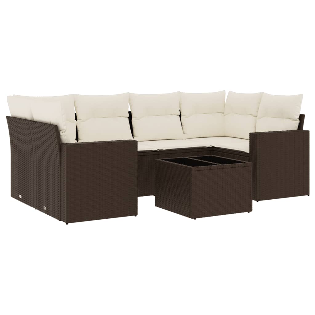 7-delige Loungeset met kussens poly rattan bruin