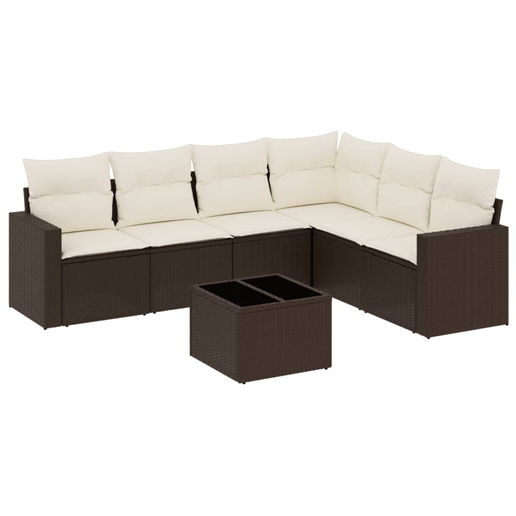 7-delige Loungeset met kussens poly rattan bruin