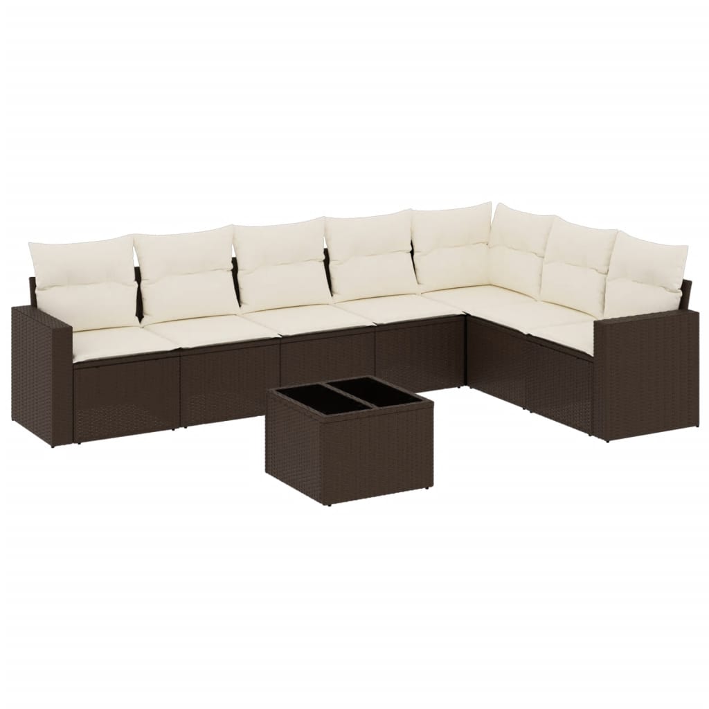 8-delige Loungeset met kussens poly rattan bruin