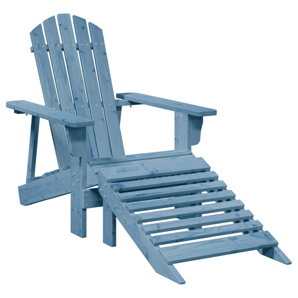 Stoel Adirondack met voetenbank massief vurenhout blauw