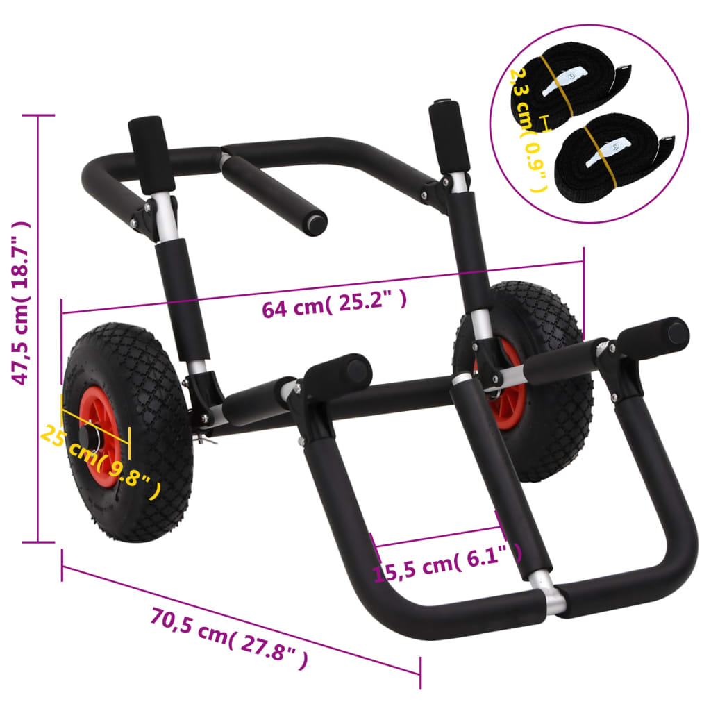 Sup Trolley Voor 2 Surfplanken Inklapbaar 90 Kg Aluminium 1 70.5 x 64 x 47.5 cm