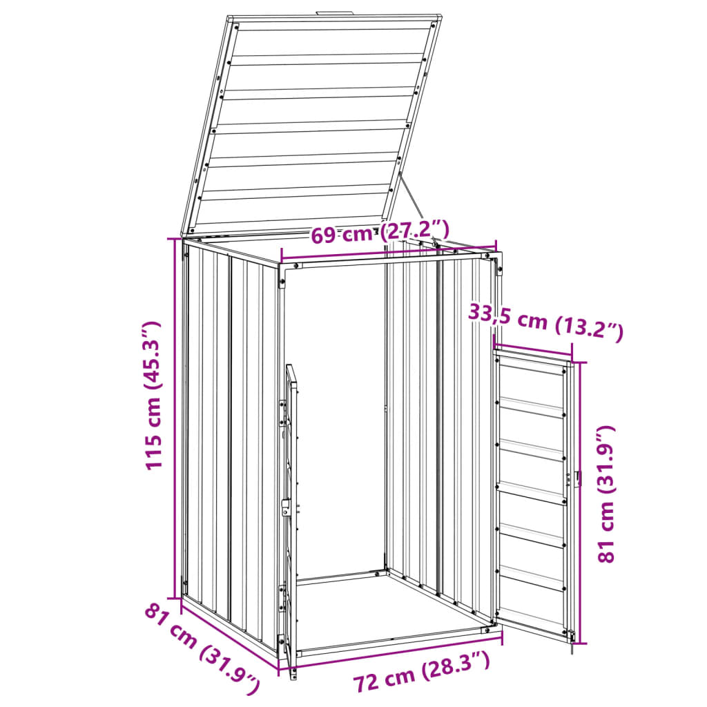 Containerberging voor 1 container 72x81x115 cm staal grijs