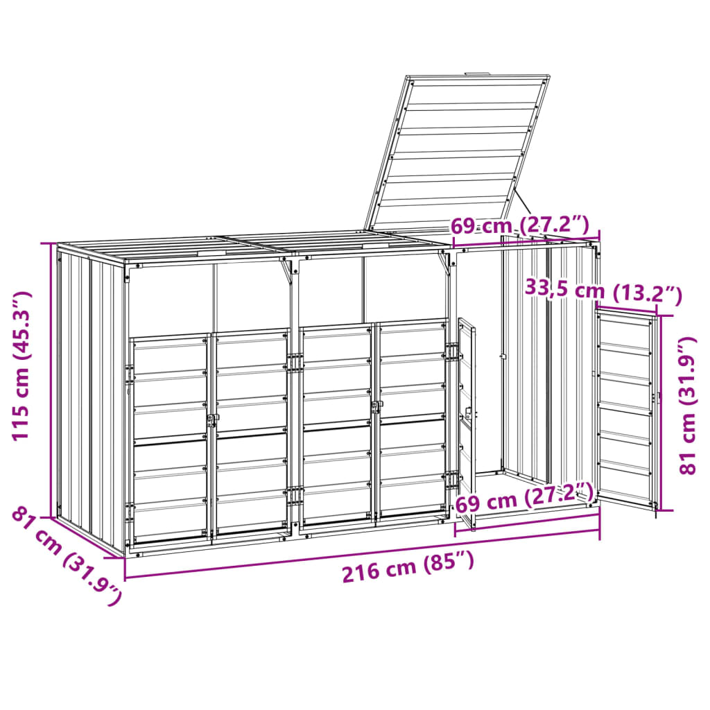 Containerberging voor 3 containers 216x81x115cm staal antraciet