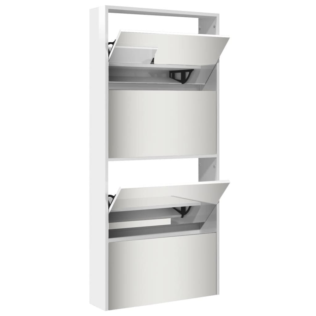 Schoenenkast Met Spiegel 4-Laags 63X7X34 Cm Hoogglans wit