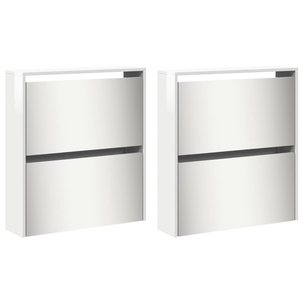 Schoenenkast Met Spiegel 4-Laags 63X7X34 Cm Hoogglans wit