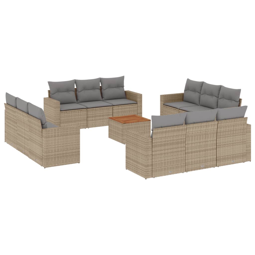 13-delige Loungeset met kussens poly rattan gemengd beige