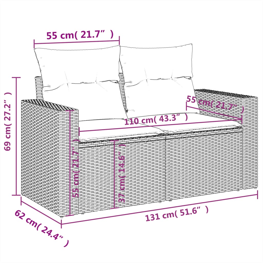 13-delige Loungeset met kussens poly rattan gemengd beige