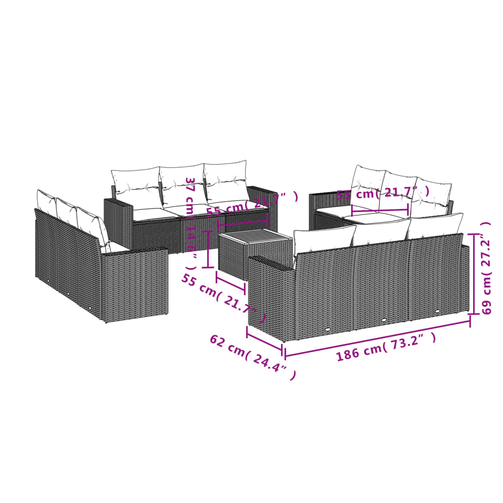 13-delige Loungeset met kussens poly rattan gemengd beige