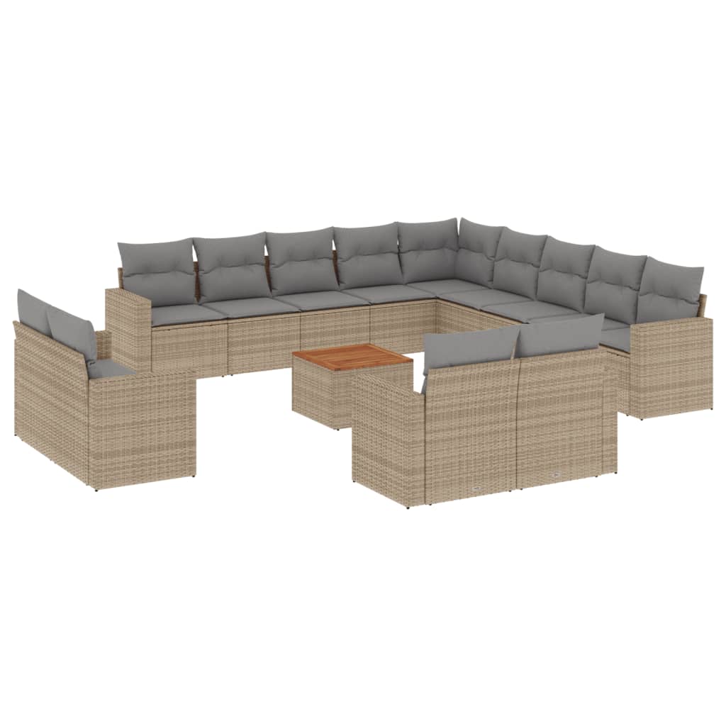 14-delige Loungeset met kussens poly rattan gemengd beige