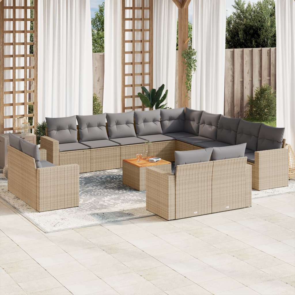 14-delige Loungeset met kussens poly rattan gemengd beige