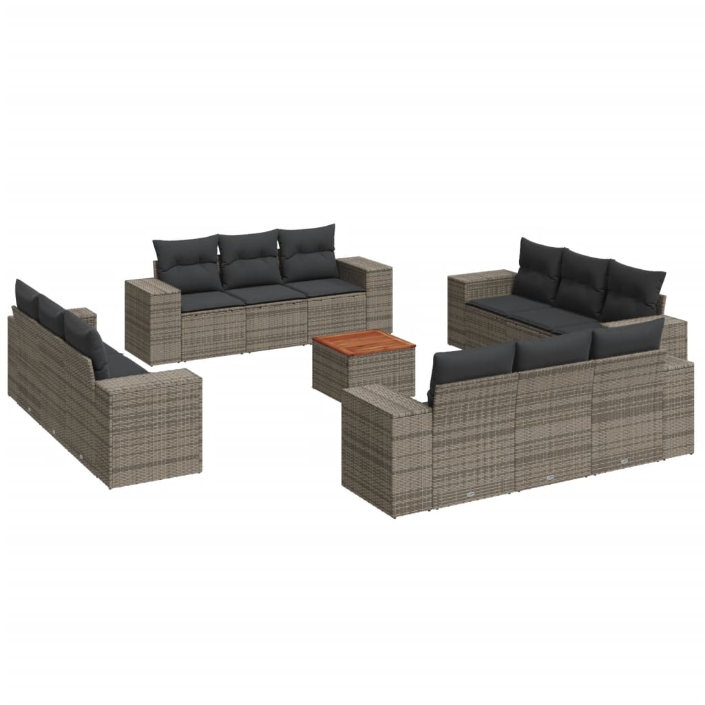 13-delige Loungeset met kussens poly rattan grijs