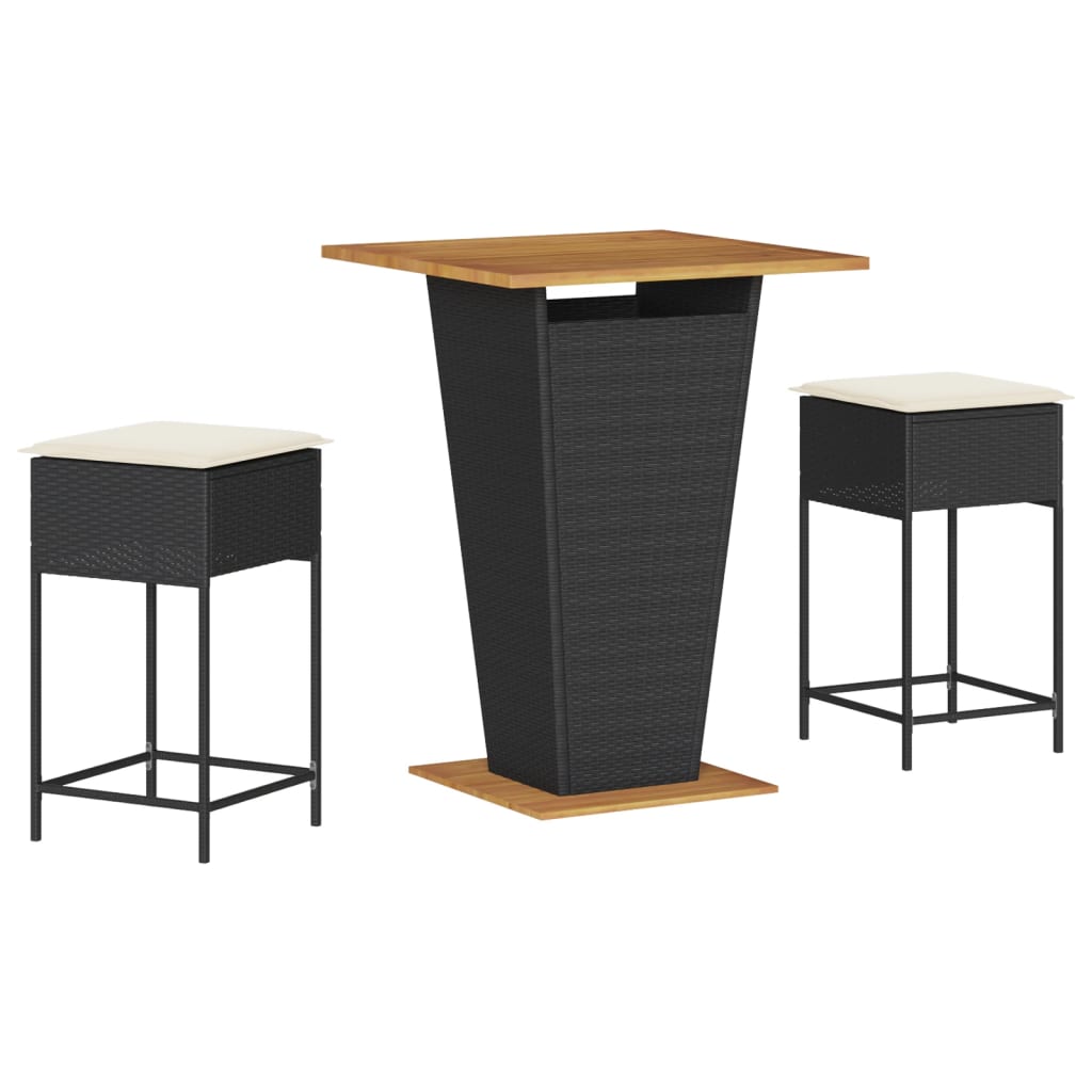 3-Delige Tuinbarset Met Kussens Poly Rattan 2 80 x 80 x 110 cm Zwart