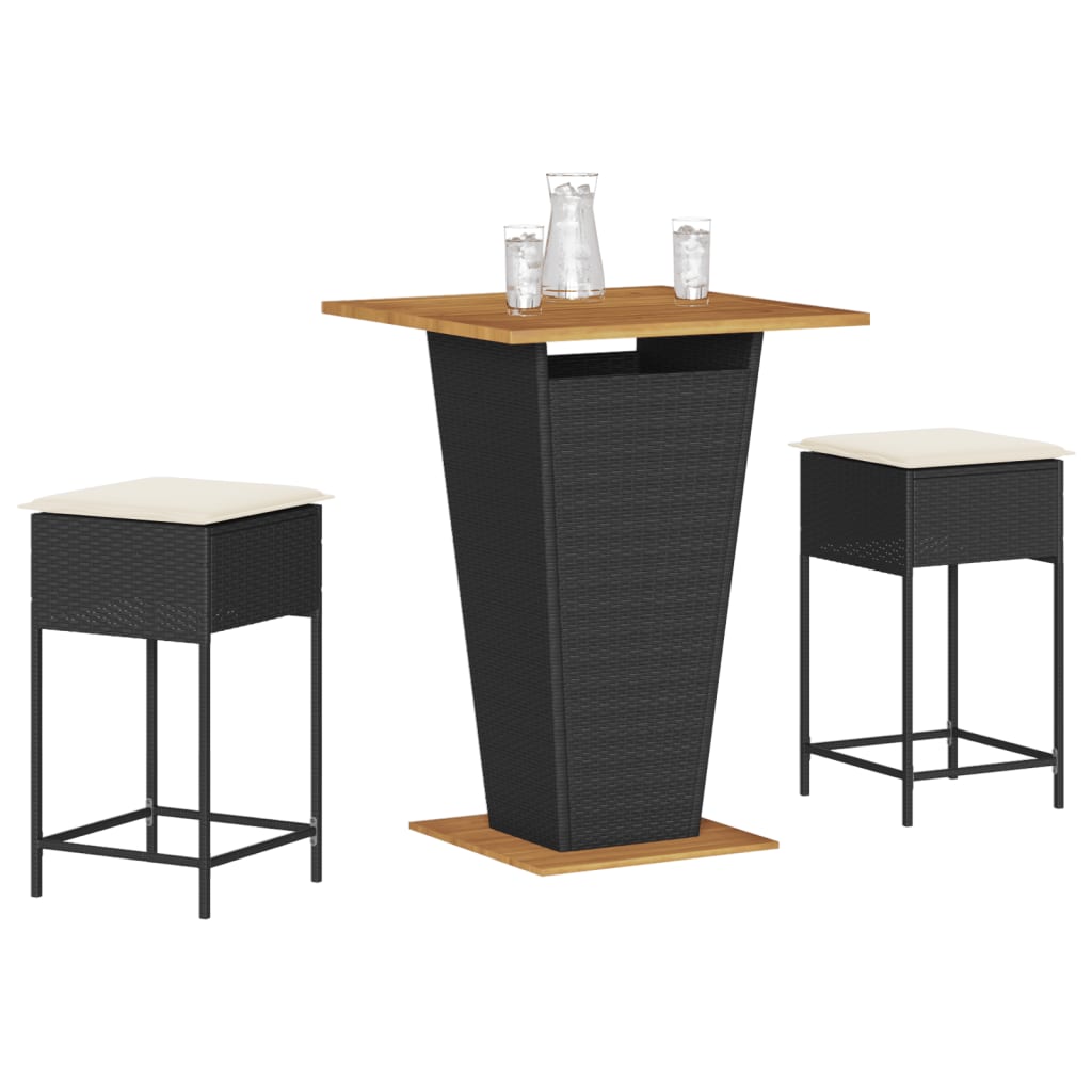 3-Delige Tuinbarset Met Kussens Poly Rattan 2 80 x 80 x 110 cm Zwart