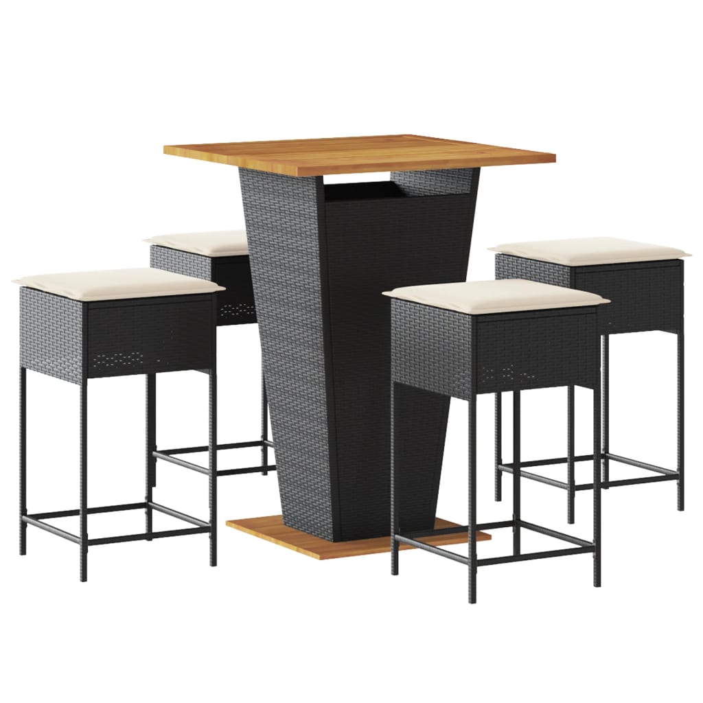 5-Delige Tuinbarset Met Kussens Poly Rattan 4 80 x 80 x 110 cm Zwart