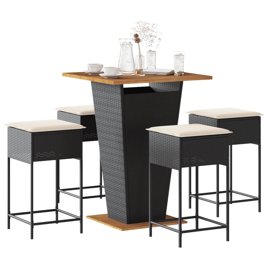 5-Delige Tuinbarset Met Kussens Poly Rattan 4 80 x 80 x 110 cm Zwart