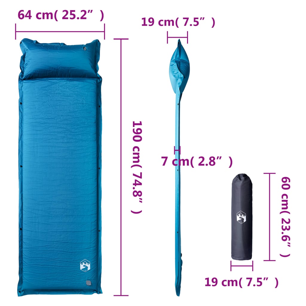 Kampeermatras met geïntegreerd kussen zelfopblazend turquoise