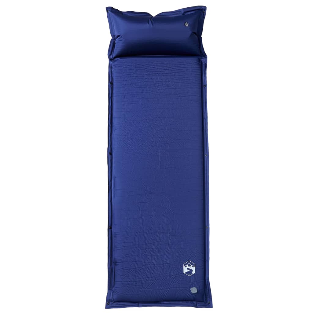 Kampeermatras met geïntegreerd kussen zelfopblazend marineblauw