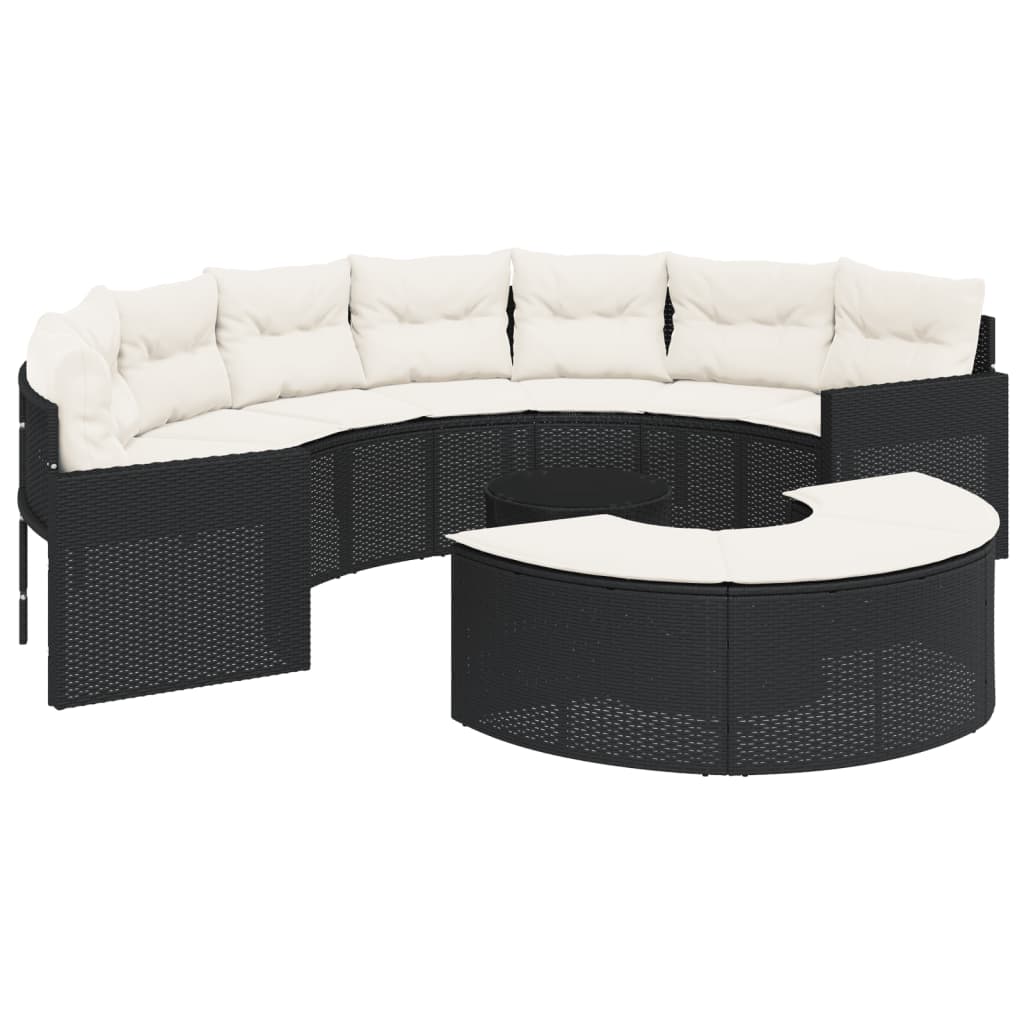 3-delige Loungeset halfrond poly rattan zwart