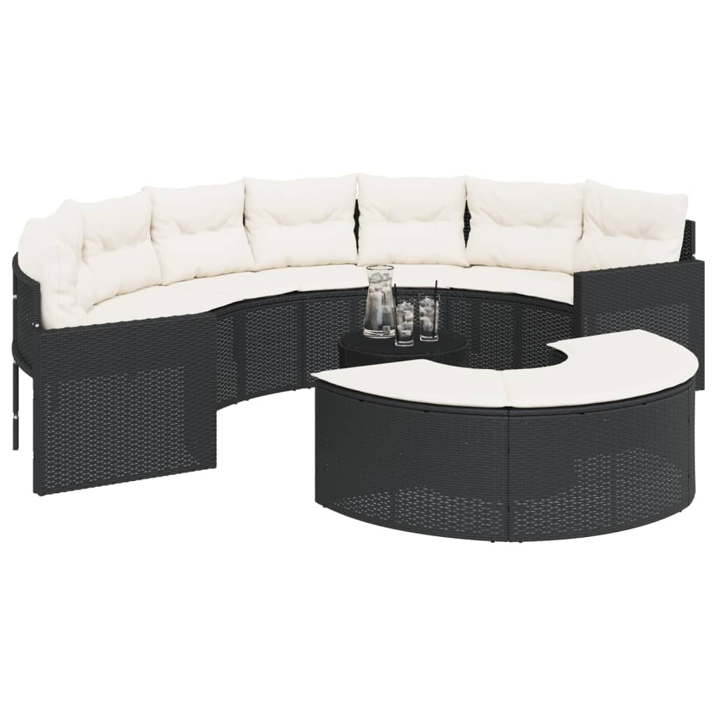 3-delige Loungeset halfrond poly rattan zwart