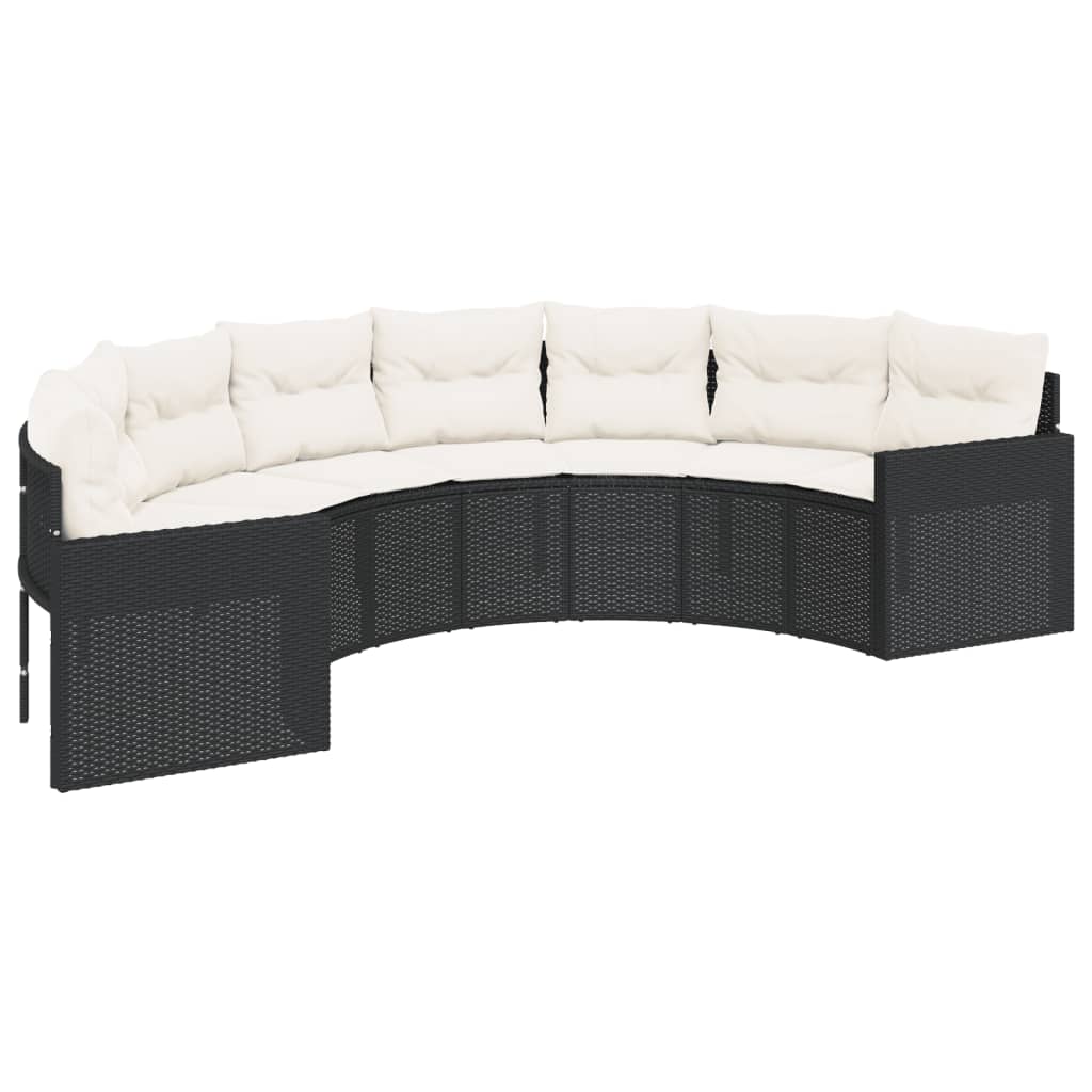 3-delige Loungeset halfrond poly rattan zwart