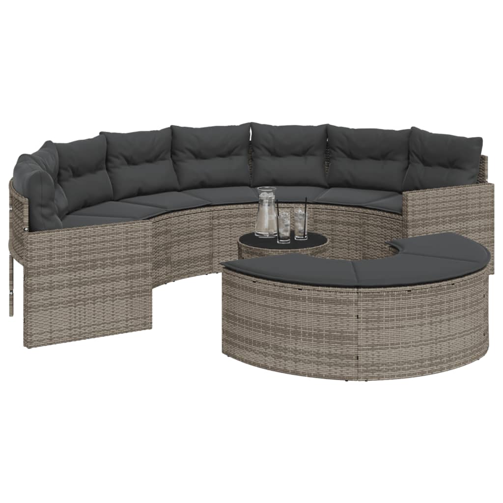 3-delige Loungeset halfrond poly rattan grijs