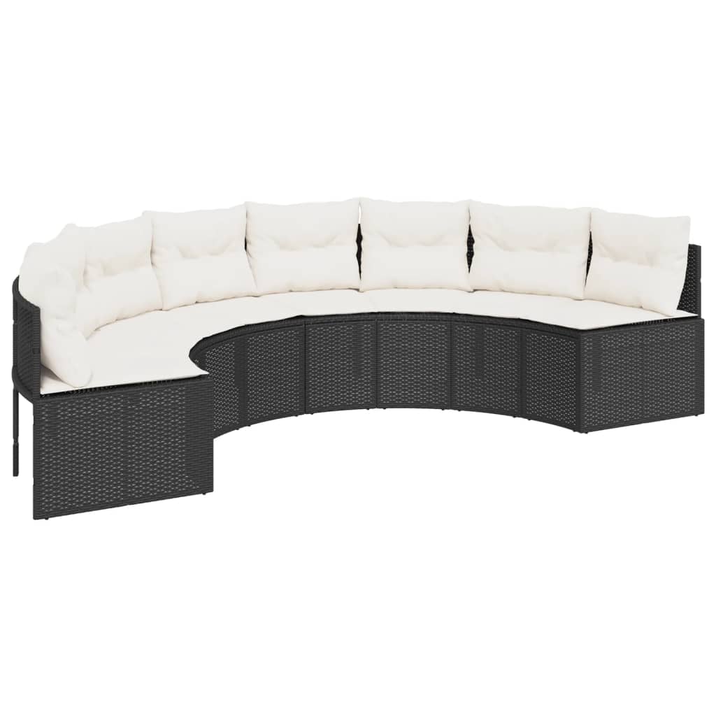 3-delige Loungeset halfrond poly rattan zwart