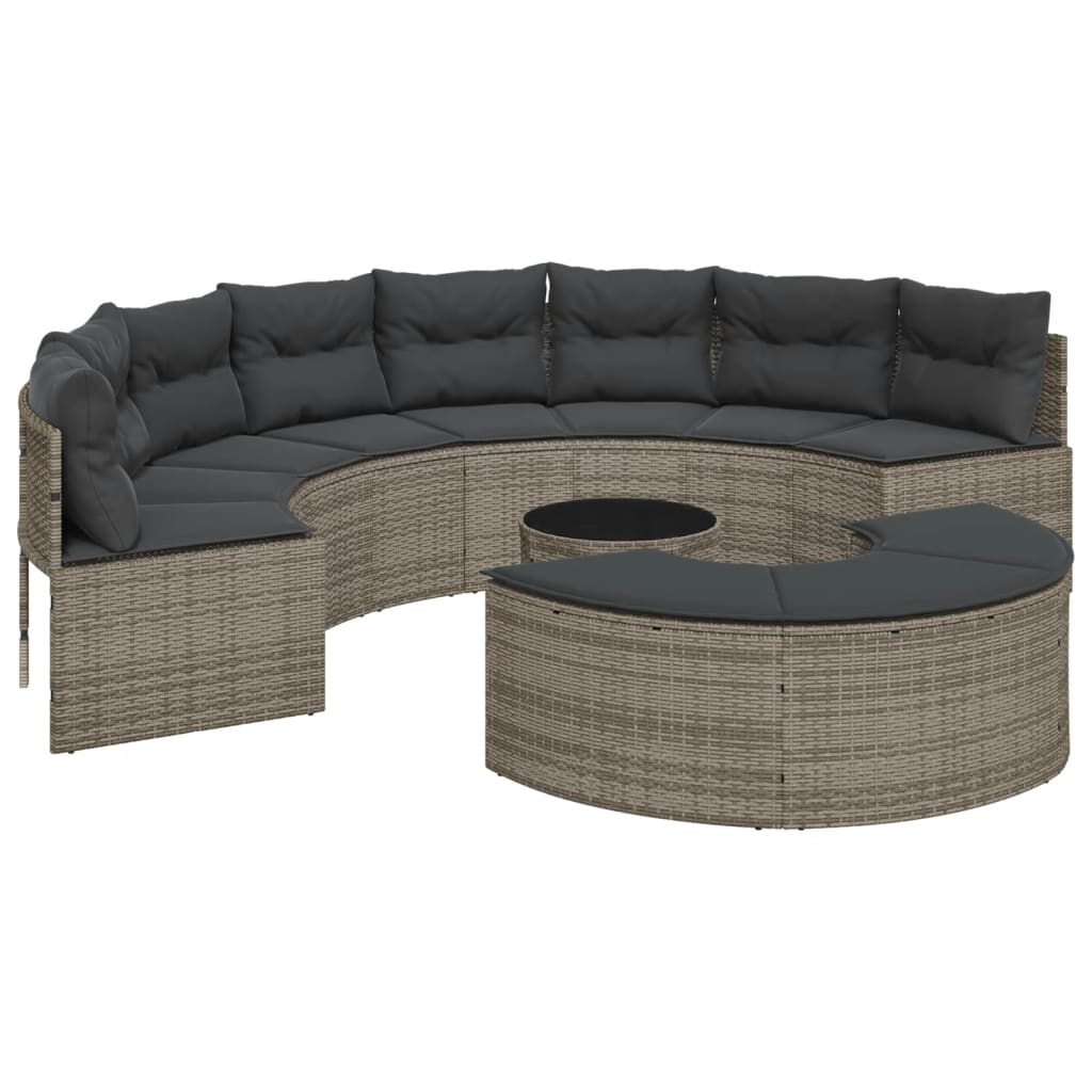 3-delige Loungeset halfrond poly rattan grijs