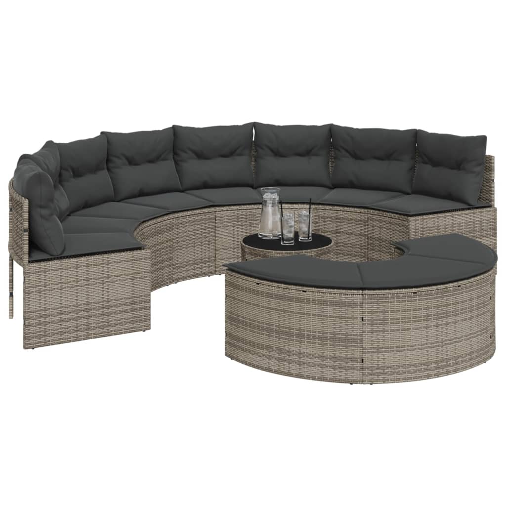 3-delige Loungeset halfrond poly rattan grijs