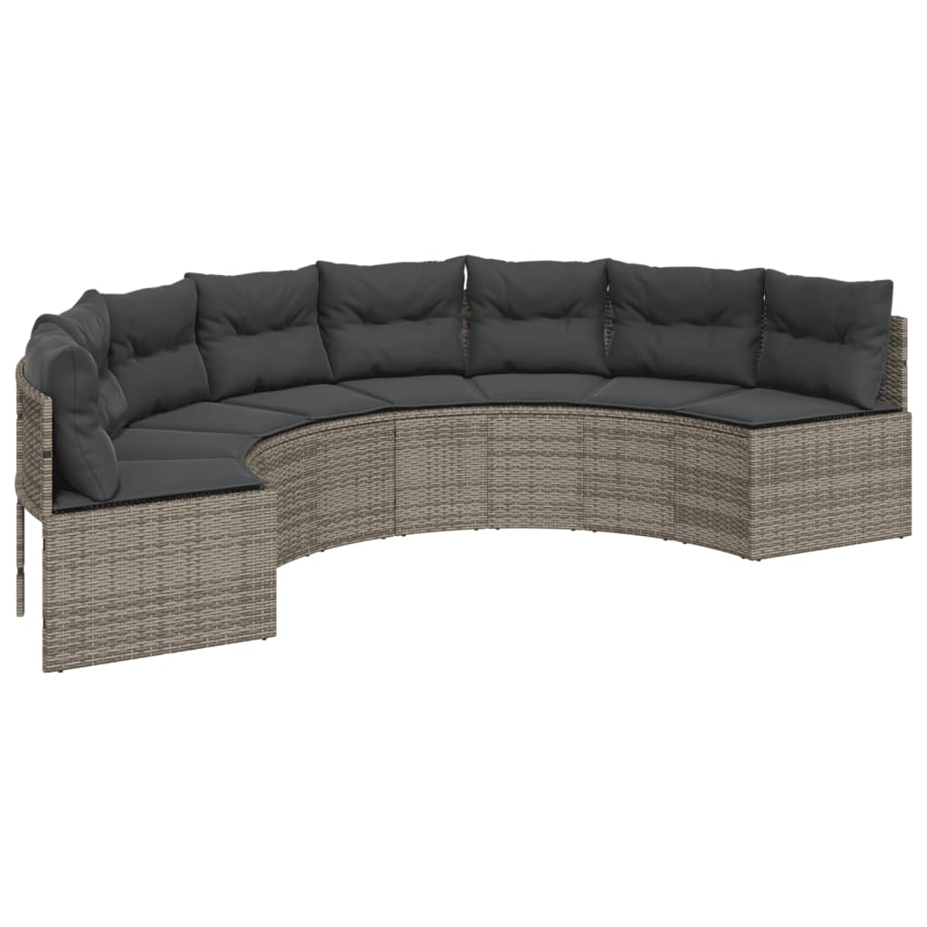 3-delige Loungeset halfrond poly rattan grijs