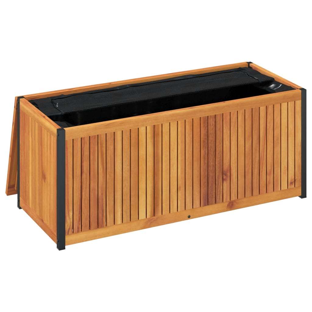 Kussenbox 110x45x42/53 cm massief acaciahout en staal