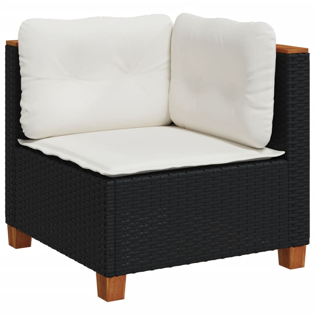 6-delige Loungeset met kussens poly rattan zwart