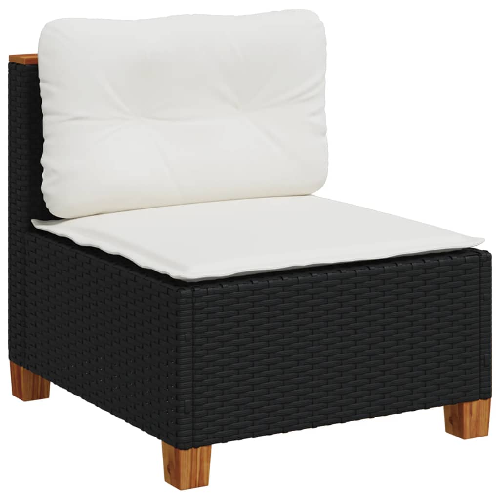 6-delige Loungeset met kussens poly rattan zwart