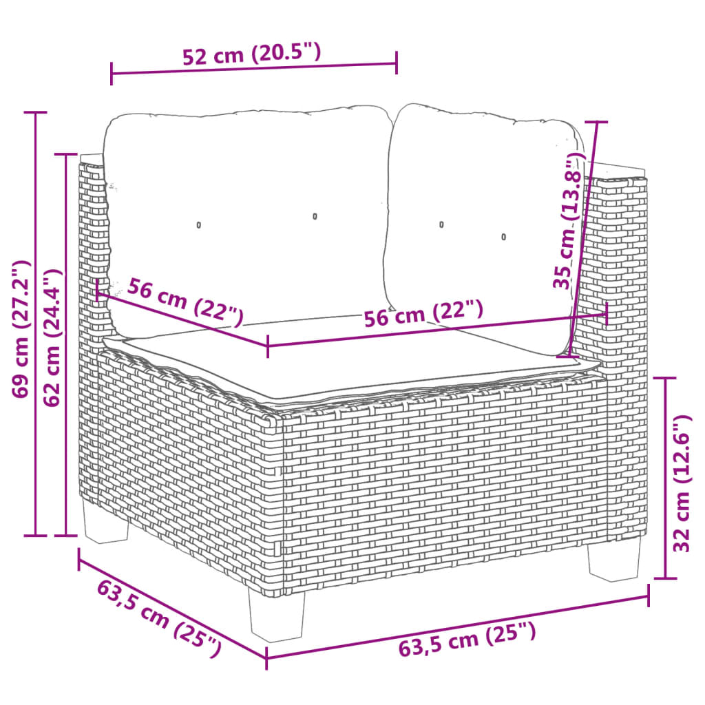 6-delige Loungeset met kussens poly rattan zwart