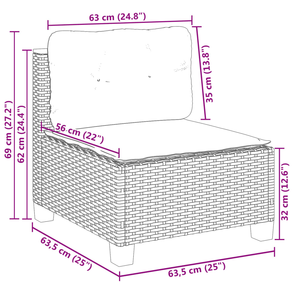 6-delige Loungeset met kussens poly rattan zwart