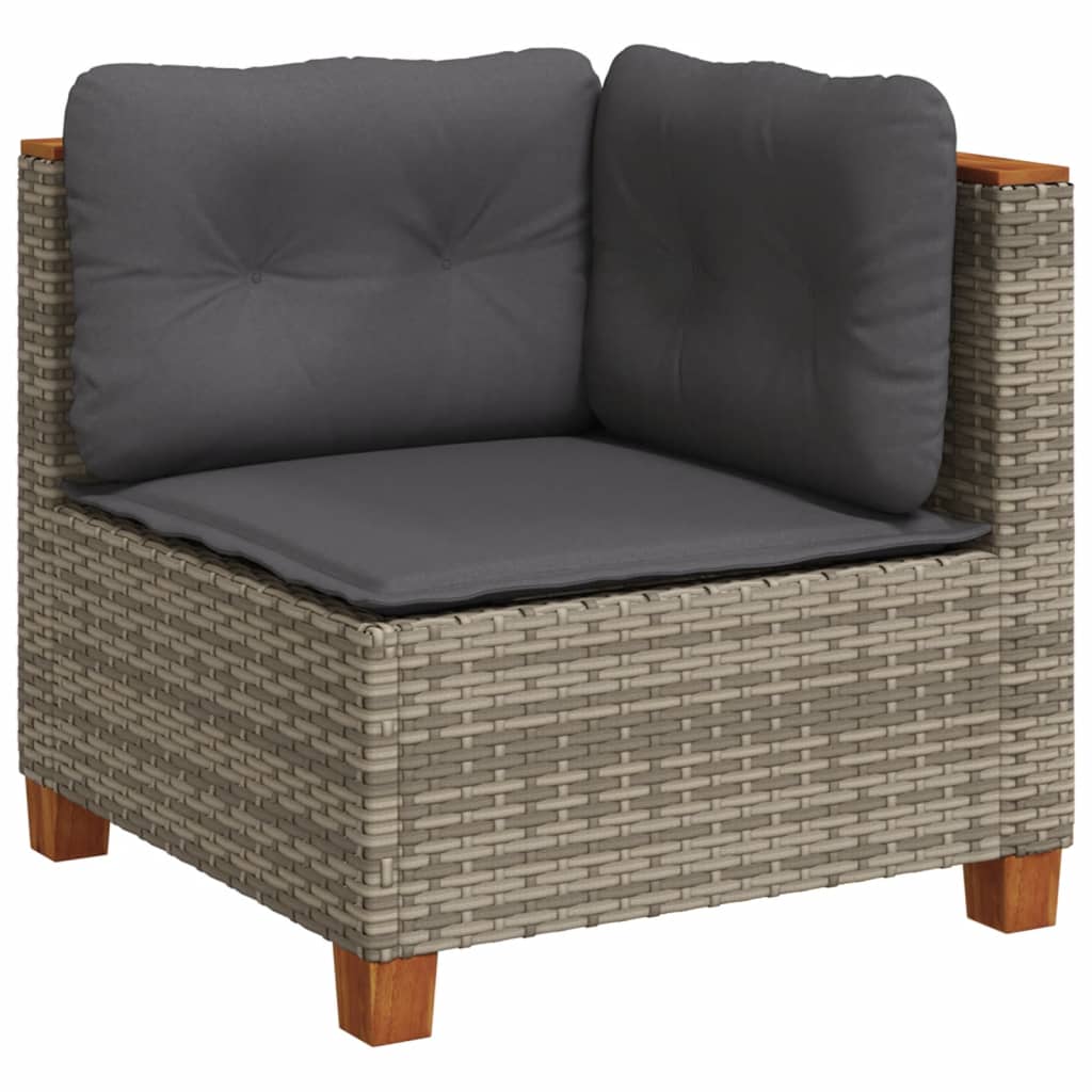 7-delige Loungeset met kussens poly rattan grijs