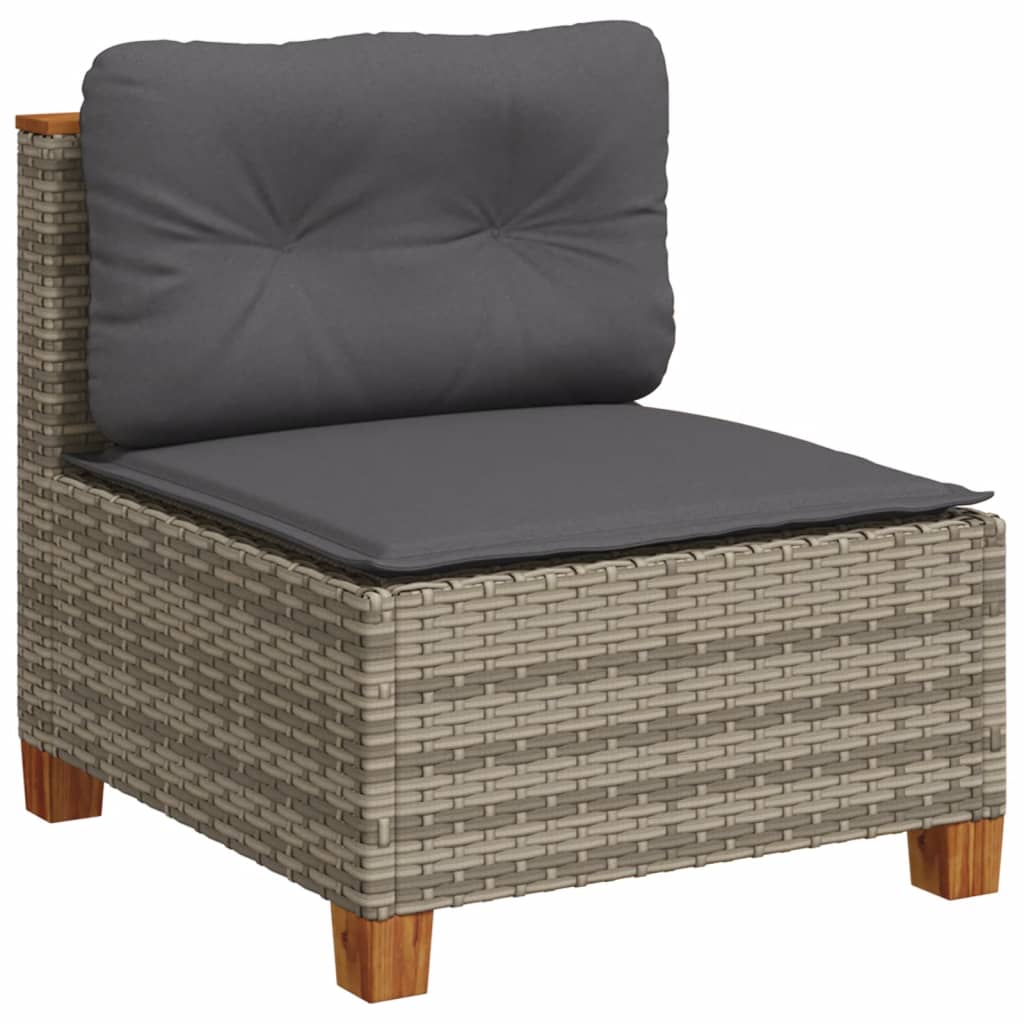 7-delige Loungeset met kussens poly rattan grijs