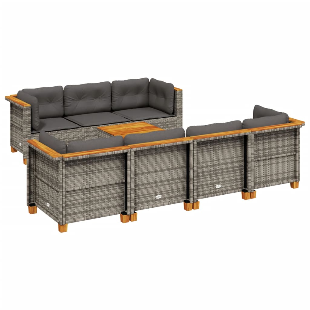 8-delige Loungeset met kussens poly rattan grijs