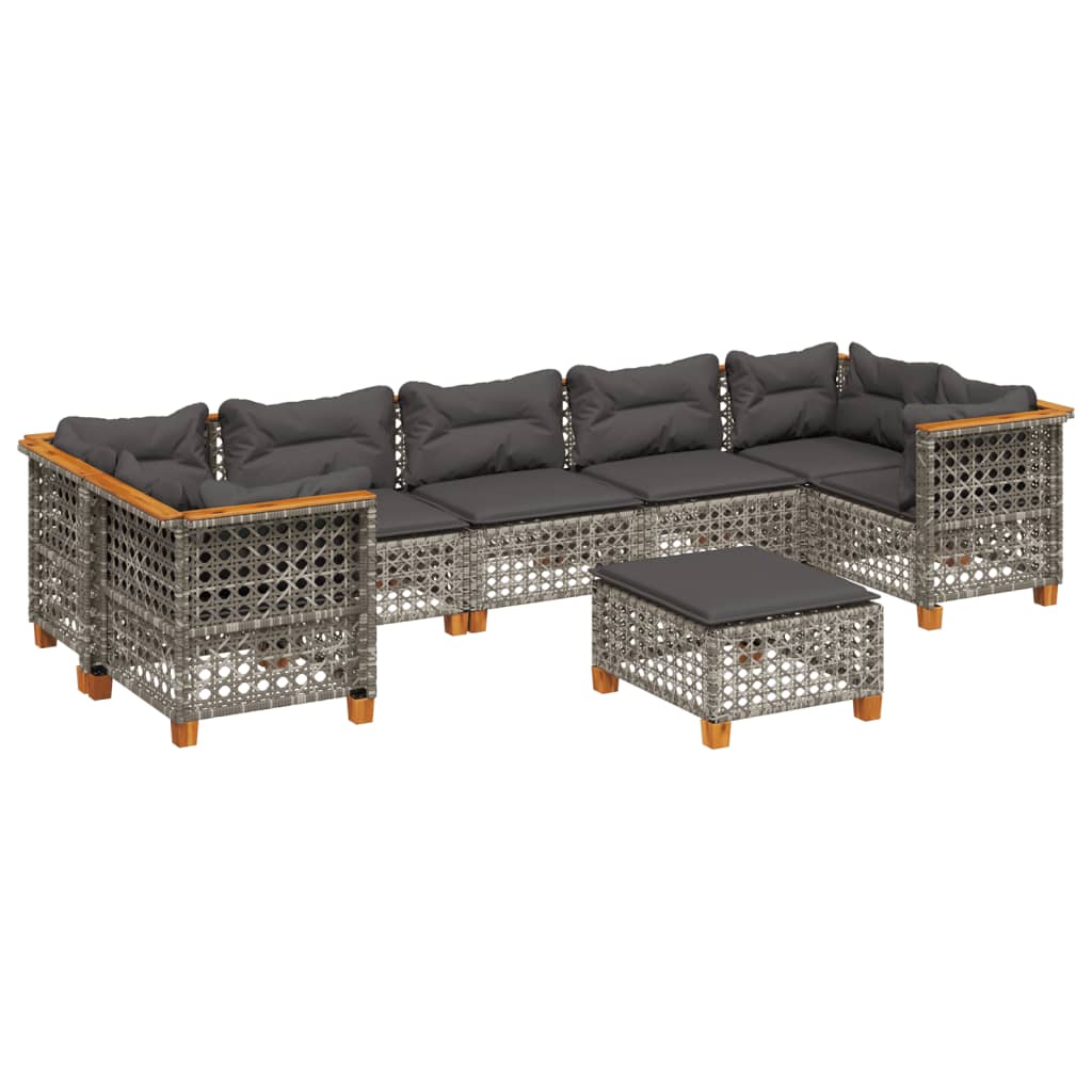 8-delige Loungeset met kussens poly rattan grijs