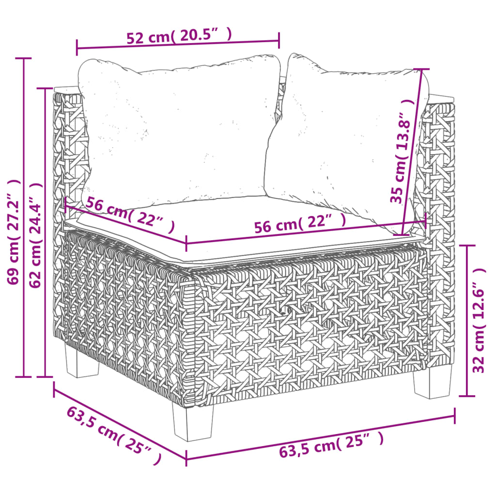 8-delige Loungeset met kussens poly rattan grijs