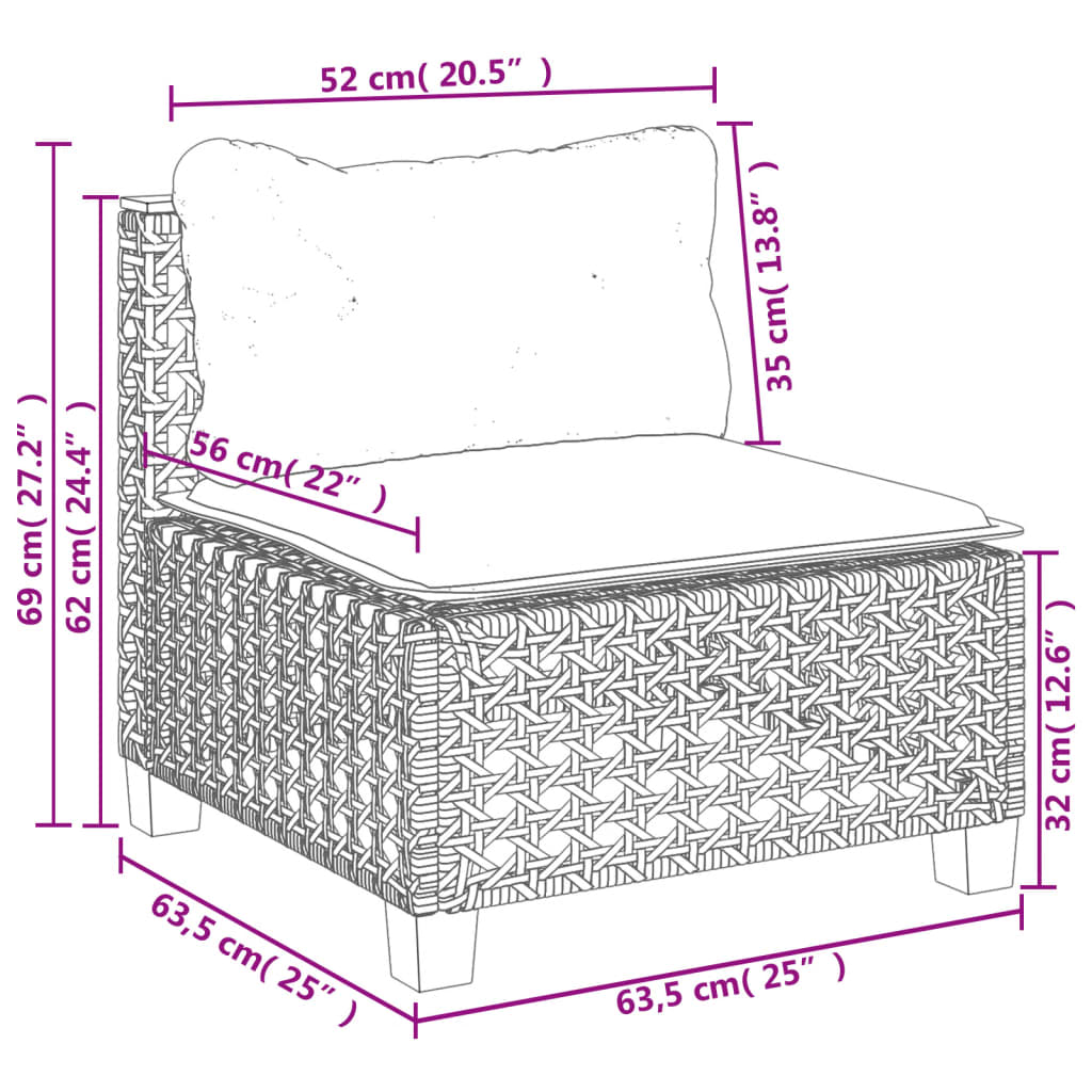 8-delige Loungeset met kussens poly rattan grijs