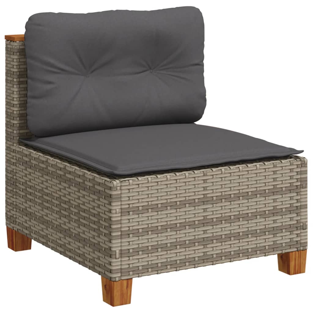 9-delige Loungeset met kussens poly rattan grijs