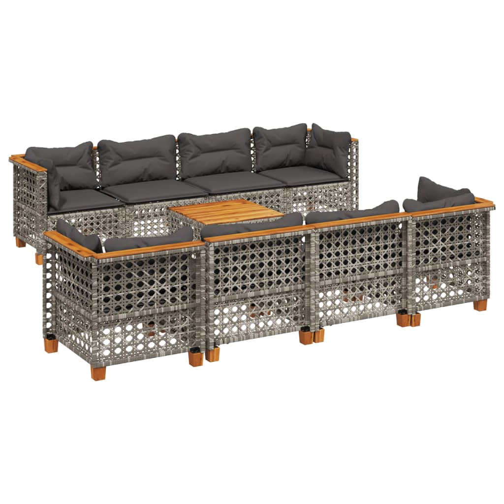 9-delige Loungeset met kussens poly rattan grijs