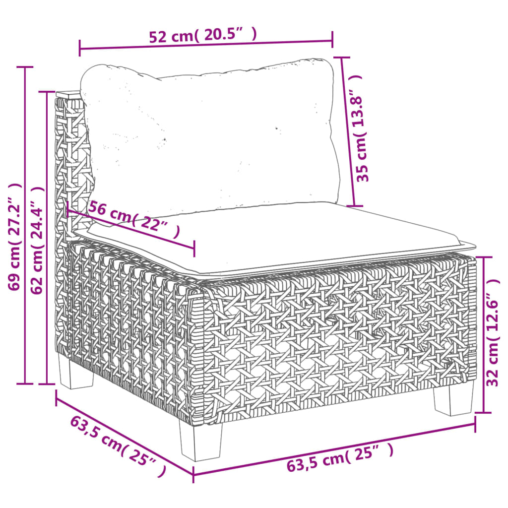 9-delige Loungeset met kussens poly rattan grijs