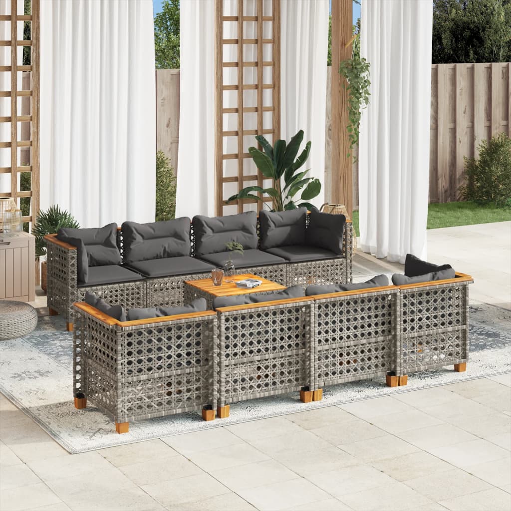 9-delige Loungeset met kussens poly rattan grijs