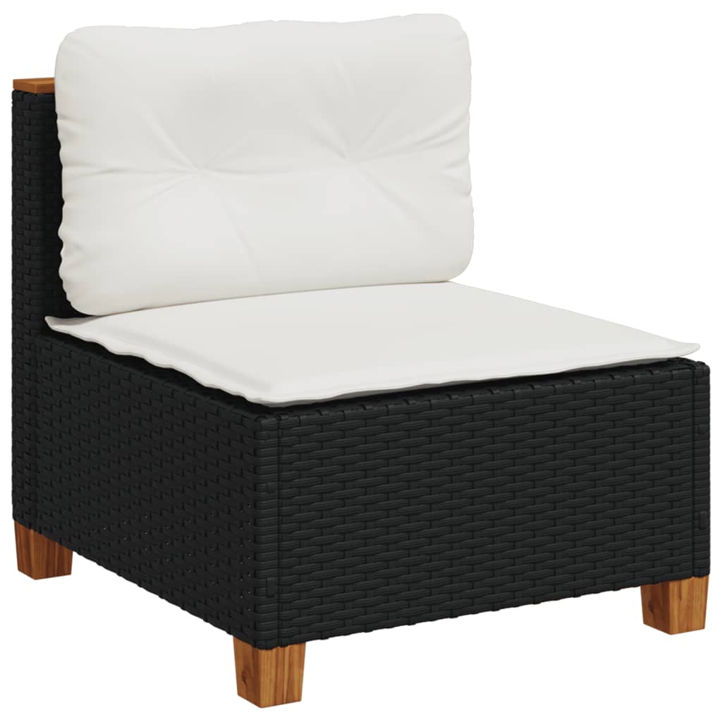 9-delige Loungeset met kussens poly rattan zwart