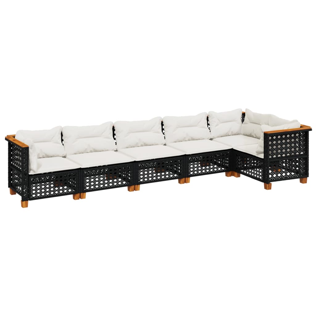 6-delige Loungeset met kussens poly rattan zwart