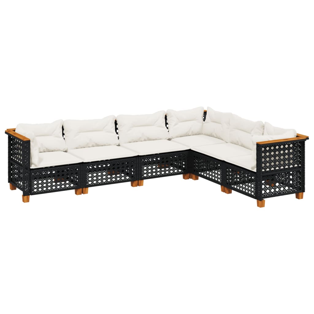 6-delige Loungeset met kussens poly rattan zwart